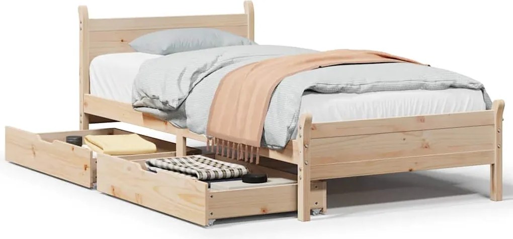 vidaXL Cadru de pat fără saltea, 75x190 cm, lemn masiv de pin