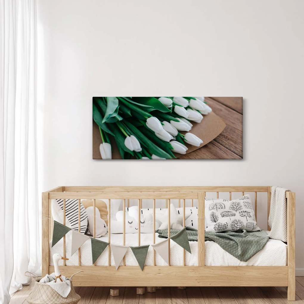 Tablou cu buchet de lalele albe (120x50 cm)