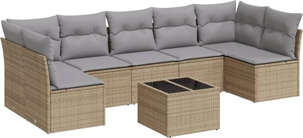 vidaXL Set canapele de grădină, 8 piese, cu perne, bej, poliratan