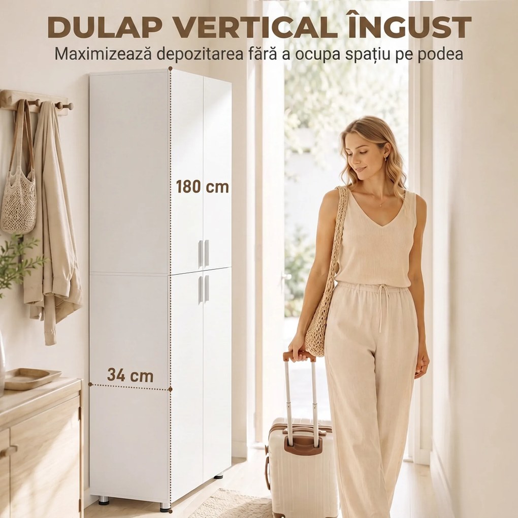 HOMCOM Dulap cu 4 Uși, 180 cm, Alb | Aosom Romania
