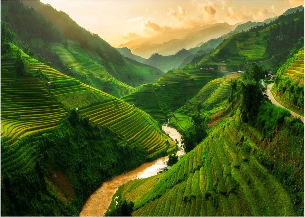 Tablou pe sticlă - Terase de orez Mu Cang Chai (70x50 cm)