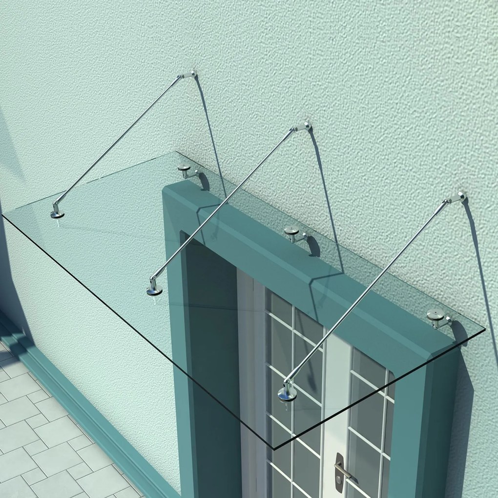 HOMCOM Copertină din sticlă pentru ușă, sticlă călită (ESG), oțel inoxidabil, sticlă transparentă 200x90cm | Aosom Romania