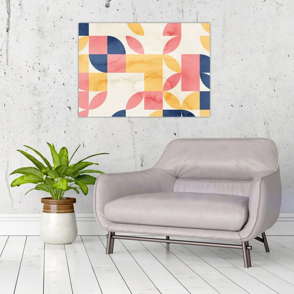 Tablou pe sticlă - Abstracție cu modele retro (70x50 cm)