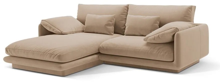 Colțar bej cu tapițerie din catifea (cu colț pe partea stângă /cu șezlong) Torino – Micadoni