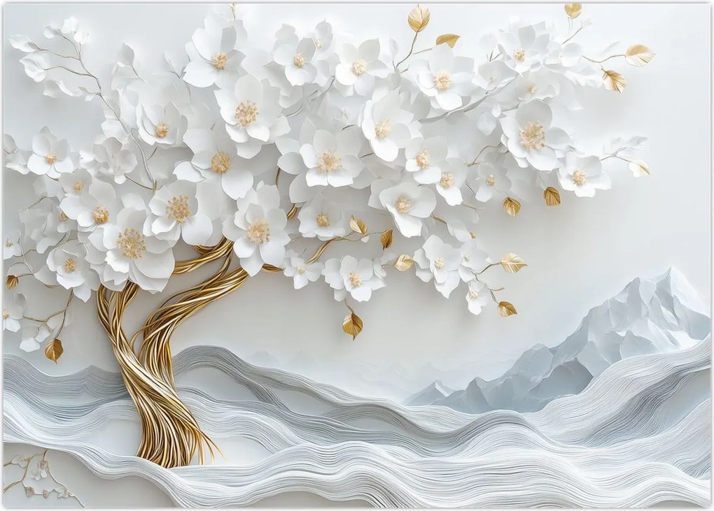 Tablou pe sticlă – Arborele vieții 3D elegant (70x50 cm)