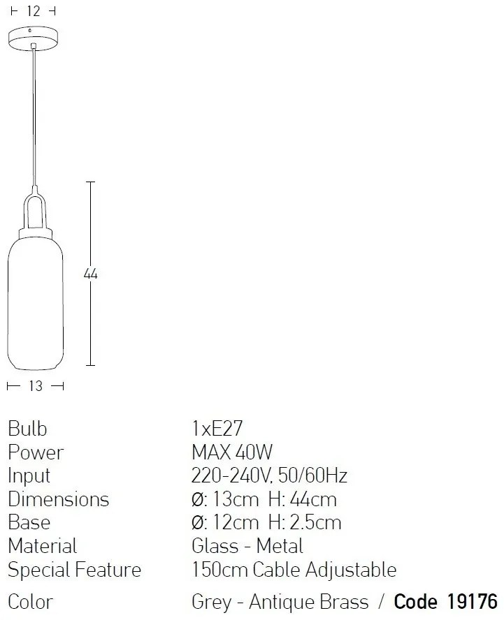 Pendul design modern Inor gri, alama antic 13cm