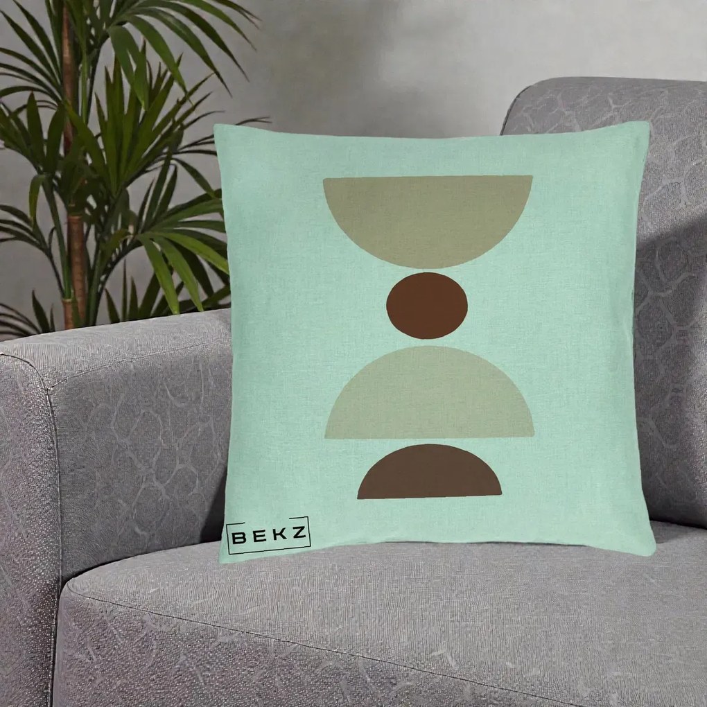 Perna Decorativa Geometric Boho Cerc si Boluri, 40x40 cm, Verde Menta, Husa Detasabila, Perna Inclusa, BEKZ®