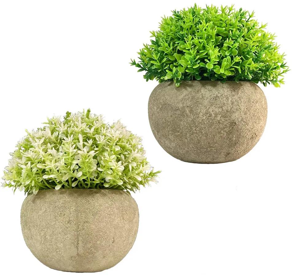 Set de 2 plante artificiale Dede Home, plastic, verde/bej, 9 x 13 cm