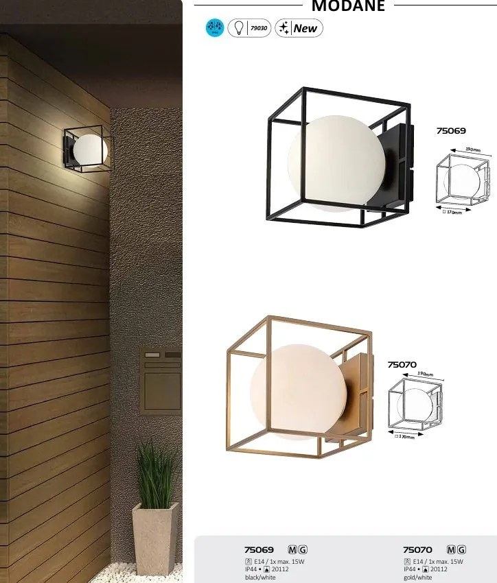 Aplica perete sau tavan pentru exterior IP44 Modane auriu