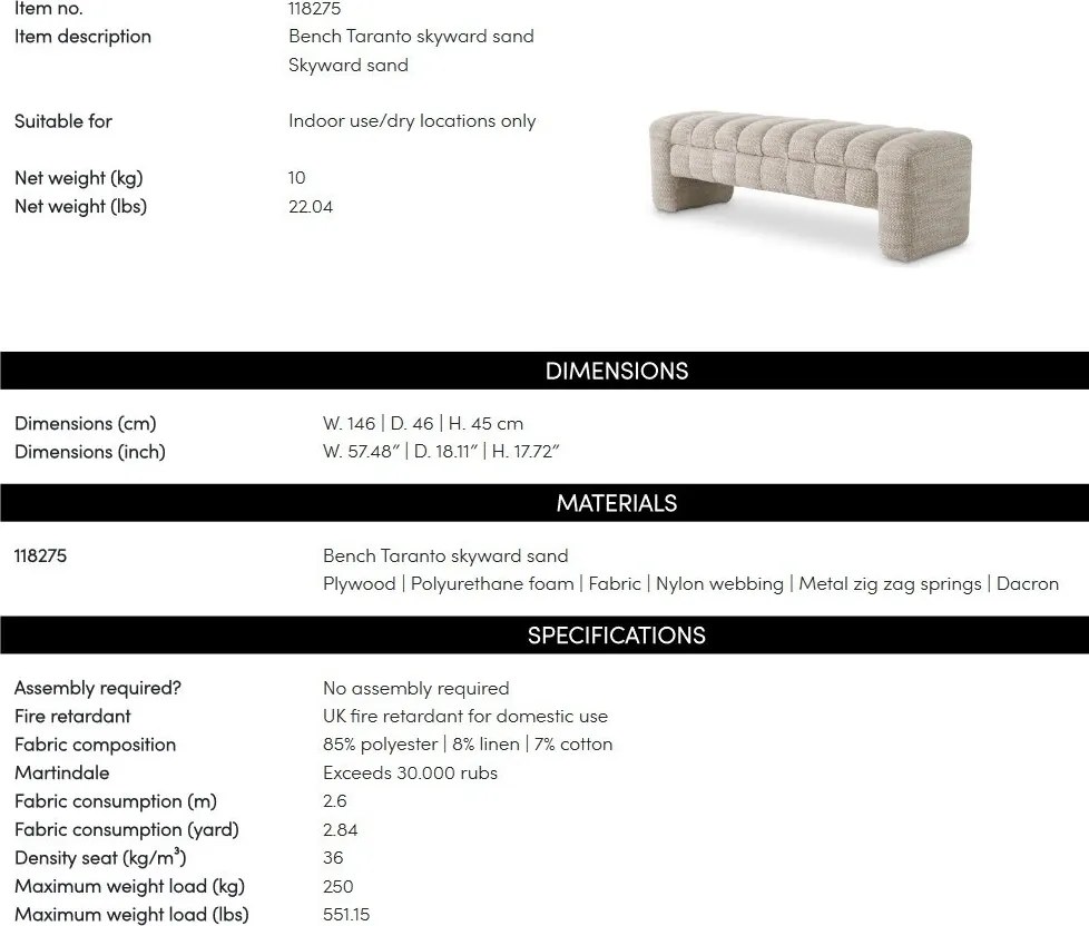 Bancheta design LUX Taranto, Skyward sand