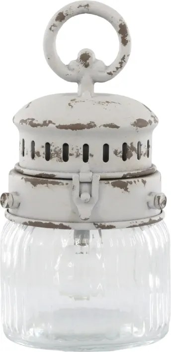 Felinar alb, din sticla, cu baterii, E12, H22cm. French Stable