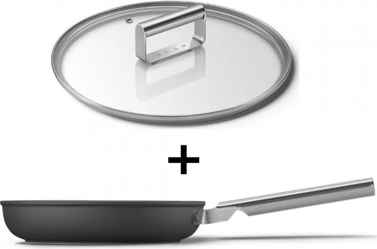 Tigaie cu capac SMEG CKFF2401BLM, 1,9 l, Ø24 cm, Acoperire cu teflon, Pana la 250°C, fără PFAS, Inductie, Negru