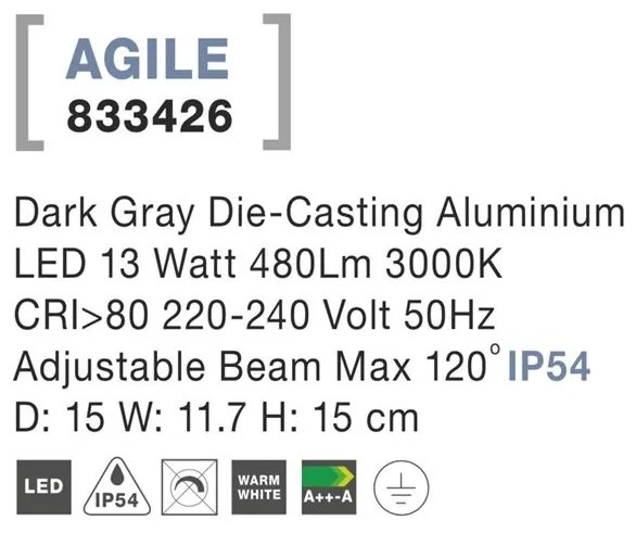 Aplica LED ambientala de exterior IP54 AGILE NVL-833426