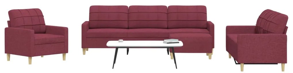 vidaXL Set canapele cu taburet, 4 piese, roșu vin, material textil
