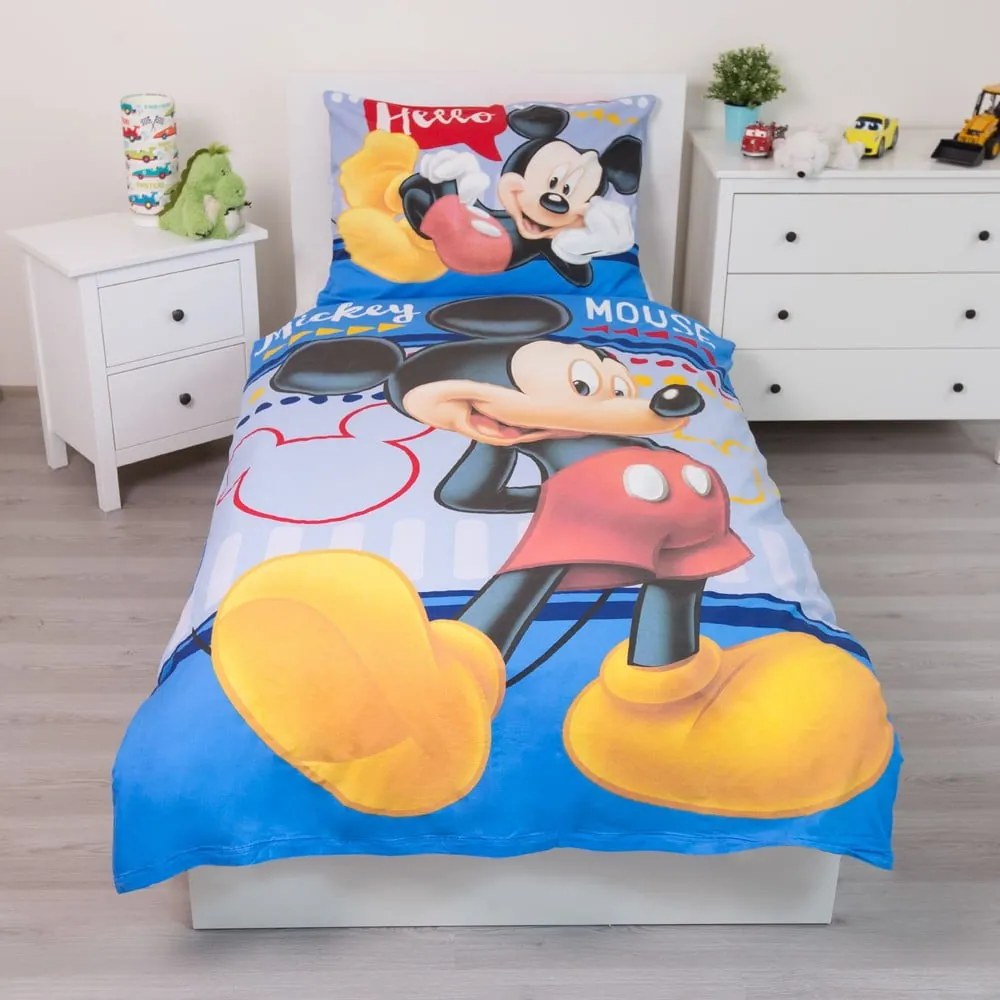 Lenjerie de pat pentru copii din bumbac pentru pat de o persoană 140x200 cm Mickey "Hello" – Jerry Fabrics