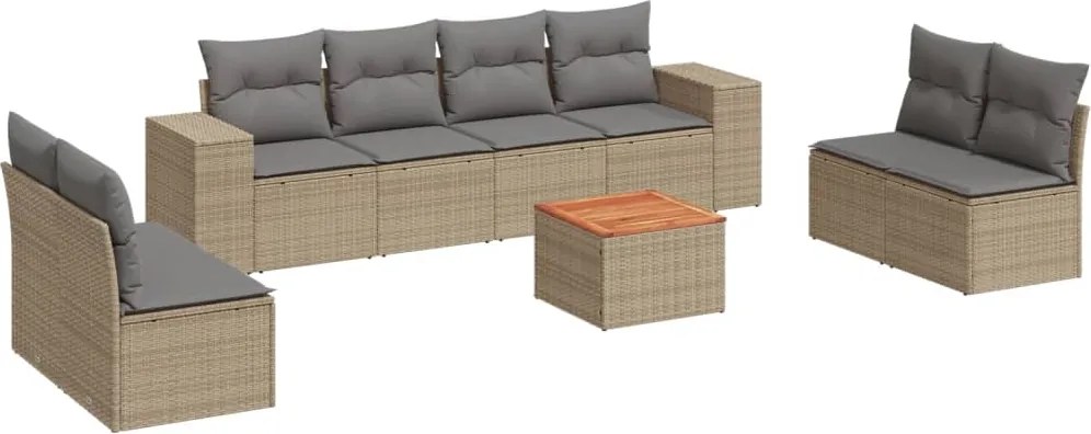 vidaXL Set canapele de grădină, 9 piese, cu perne, bej, poliratan