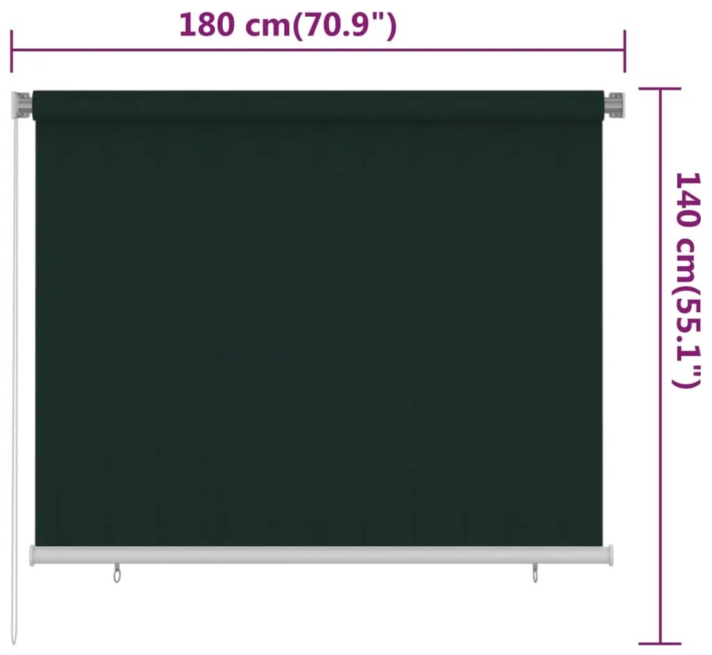 Jaluzea tip rulou de exterior, verde inchis, 80x140 cm, HDPE Morkegronn, 180 x 140 cm