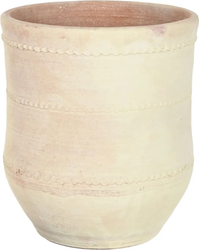 Ghiveci decorativ din teracotă artizanală, finisaj craft brut alb-crem, 52×52×60 cm, „Jerba"