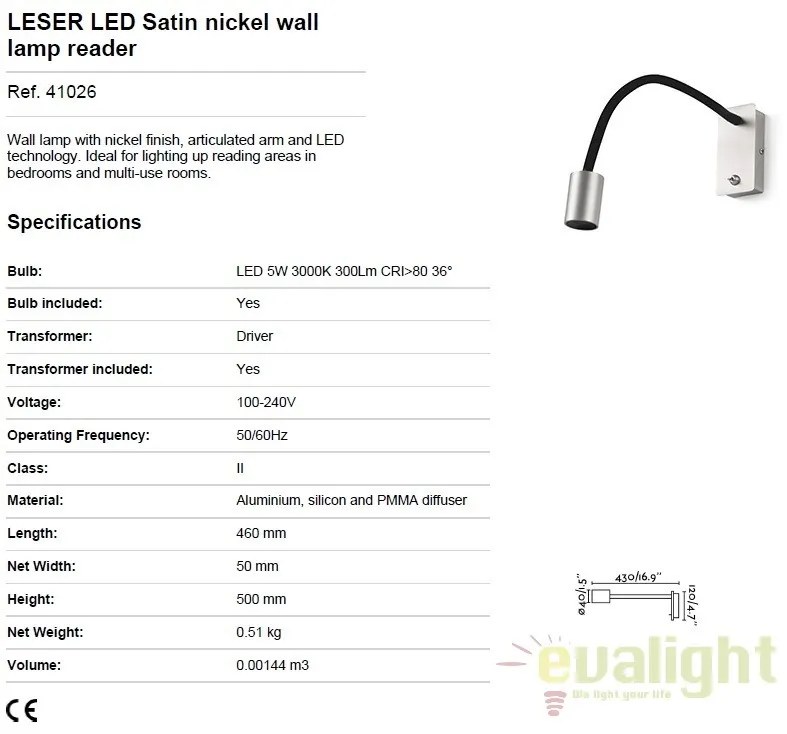 Aplica perete LED cu reader design modern minimalist LESER 41026