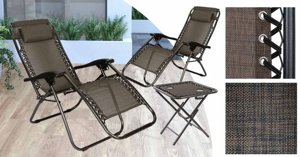 2 buc. scaun gravitatie zero pentru gradina cu masuta