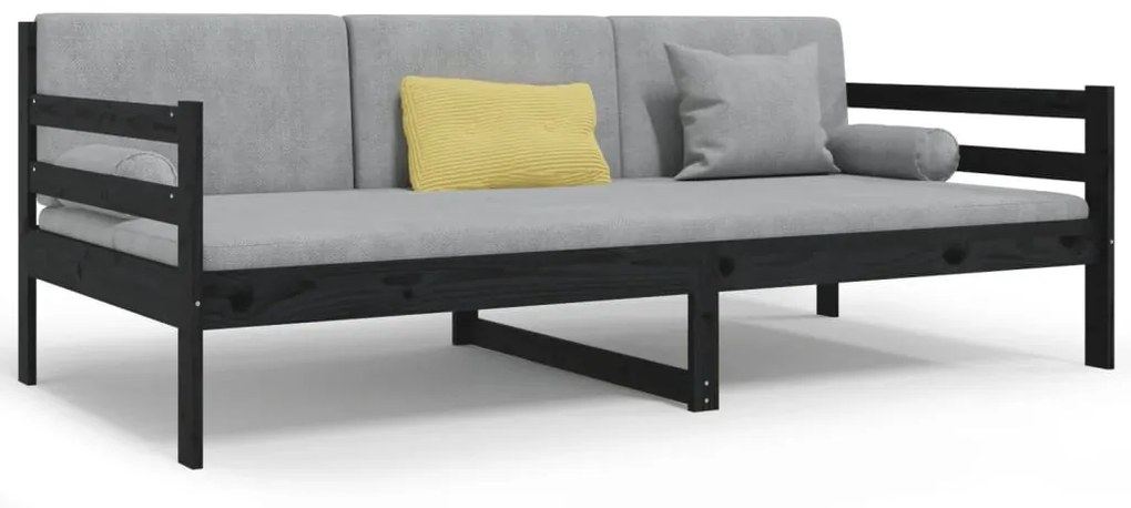 814643 vidaXL Pat de zi, negru, 90x190 cm, lemn masiv de pin