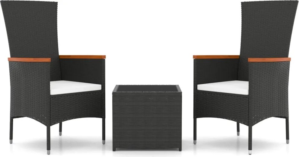 vidaXL Set șezlonguri grădină, 3 piese, negru, poliratan&oțel