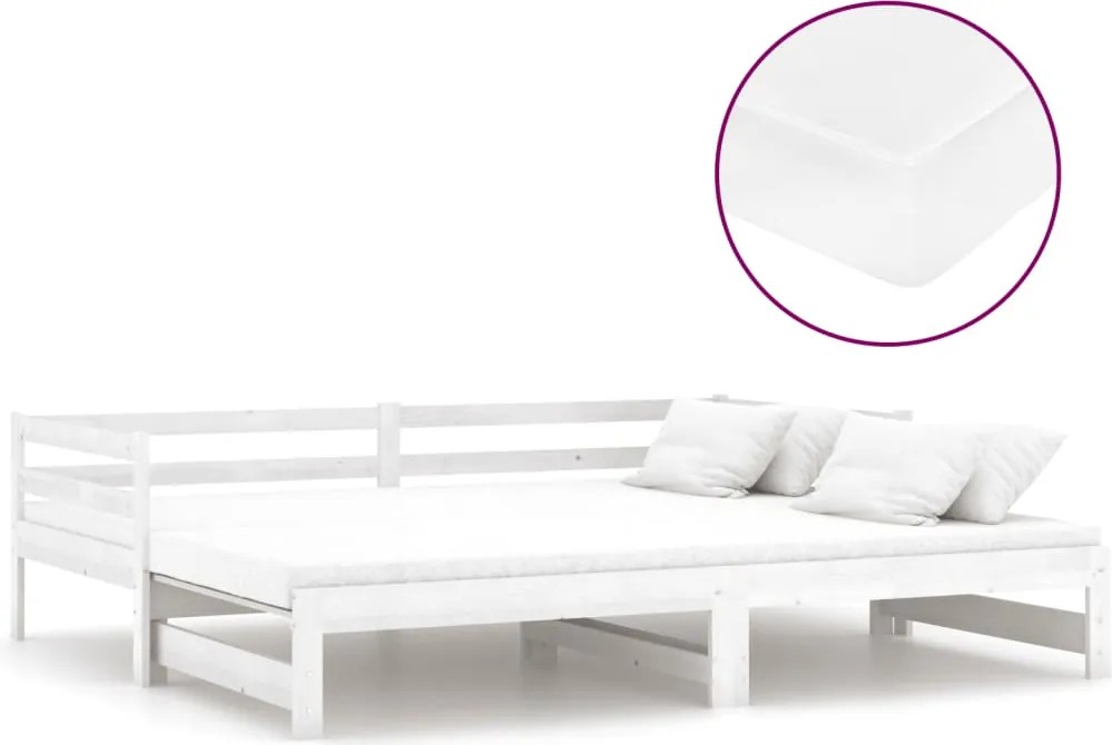 vidaXL Pat extensibil de zi, 2x(90x200) cm, alb, lemn masiv de pin