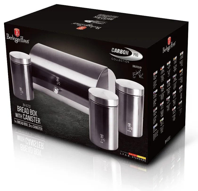 RESIGILAT - Set cutie paine si 3 recipiente bucatarie Carbon Pro Edition Berlinger Haus BH 6732