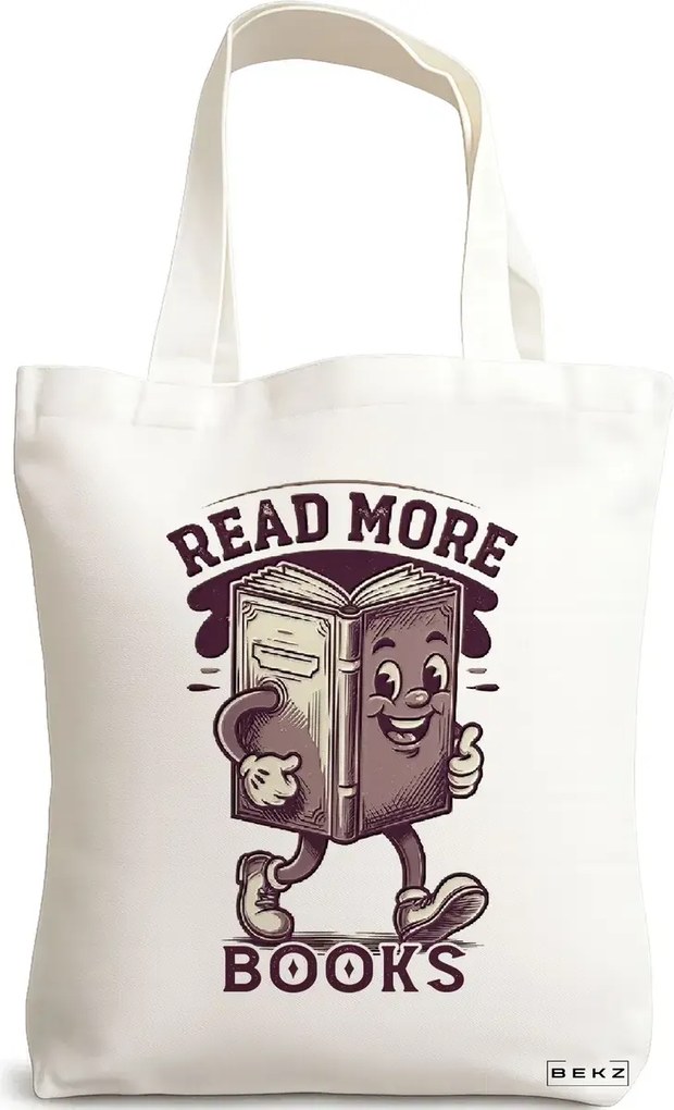 Sacosa de Panza pentru Cumparaturi, Geanta Tote, model Read more books 38 x 34.5 cm, Alba, BEKZ®