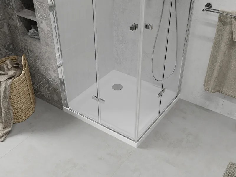 Mexen Lima Duo cabină de duș pliabilă 90 x 90 cm, transparentă, crom + cadă Flat - 856-090-090-01-02-4010