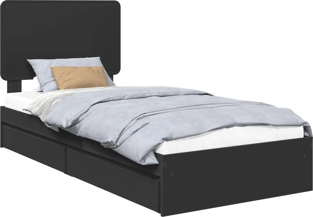 vidaXL Pat cu storage cu headboard Negru 100 x 200 cm Lemn compozit