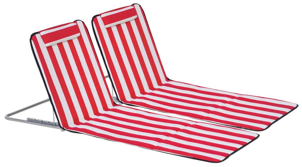 Outsunny Set 2 Șezlonguri de Plajă cu Spătar Reglabil în 5 Poziții, Tetieră și Geantă de Transport, 124x53x45 cm, Roșu | Aosom Romania