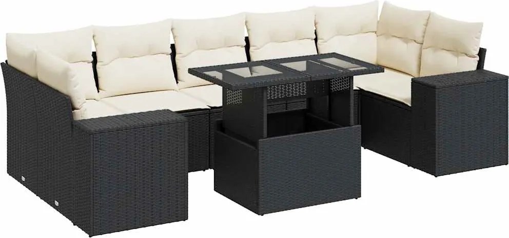 vidaXL Set mobilier de grădină cu perne, 8 piese, negru, poliratan