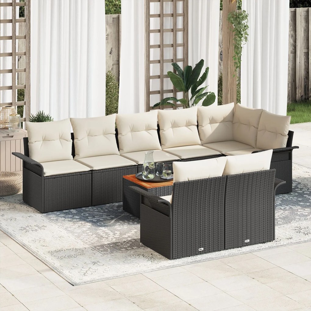 vidaXL Set de canapele pentru grădină cu pernă 9 pcs Negru și Crem
