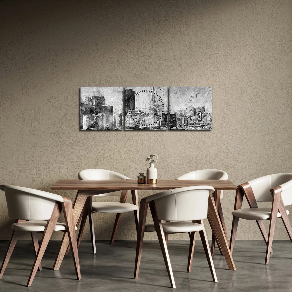 Tablou - Oraș de artă de cafea (cu ceas) (90x30 cm)