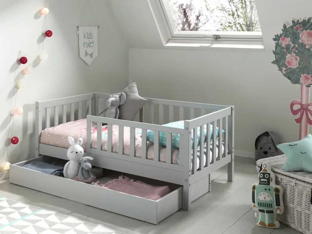 Set TODDLER format în Pat copii pentru copii mici (70 x 140 cm) cu sertar de depozitare.
