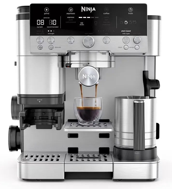 Espressor automat 3in1 Ninja Luxe Café Premier ES601EU, 1650W, 15 bar, 2 litri, Barista Assist, 4 moduri, 3 setari de temperatura, Inox/Negru