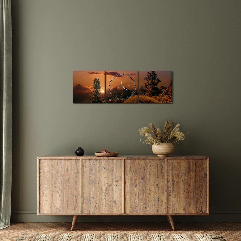 Tablou naturii cu apus de soare (cu ceas) (90x30 cm)