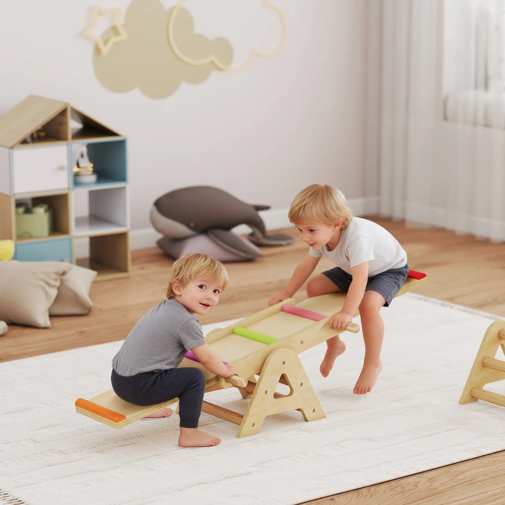 AIYAPLAY 2 în 1 Leagăn de Echilibru pentru Copii, Bârnă din Lemn, Leagăn 133 x 38 x 24 cm | Aosom Romania