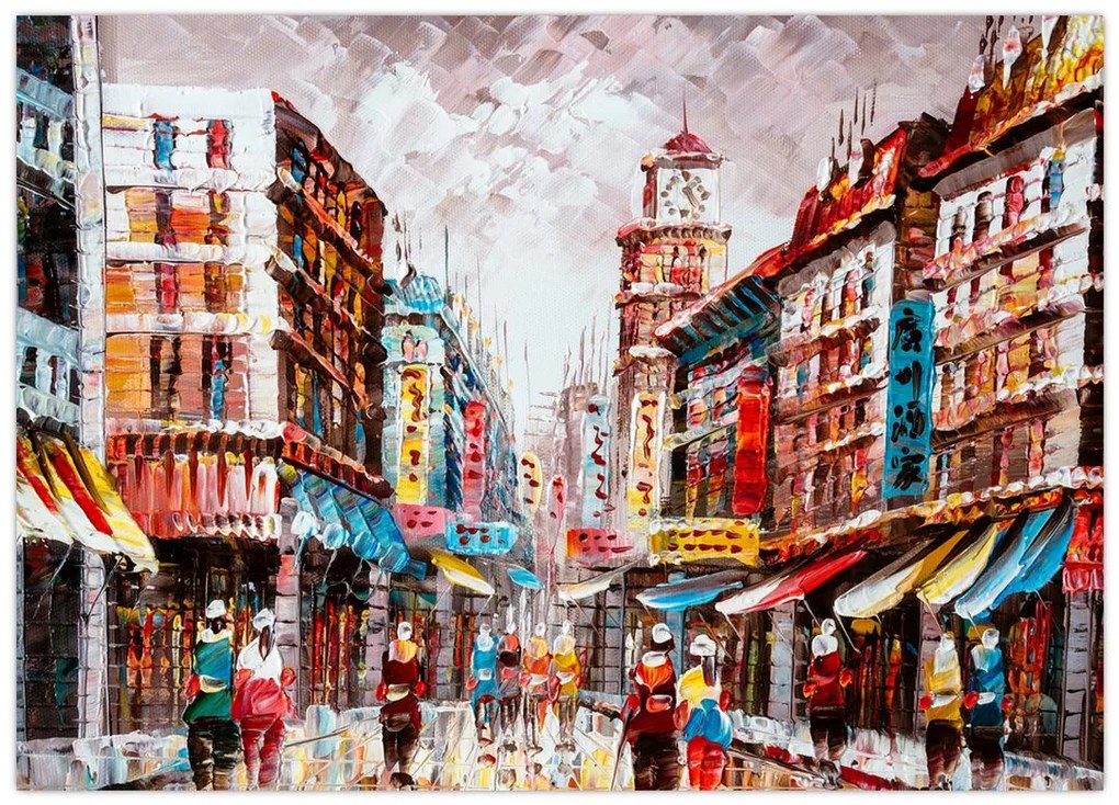 Tablou pe sticlă - Hong Kong, pictură în ulei (70x50 cm)