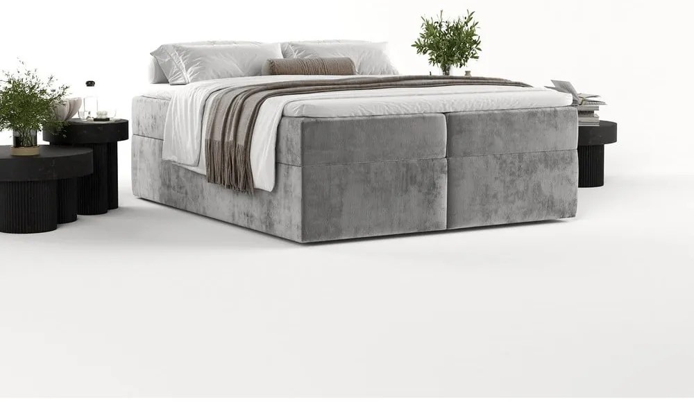 Pat boxspring gri cu spațiu de depozitare 140x200 cm Yoko – Maison de Rêve