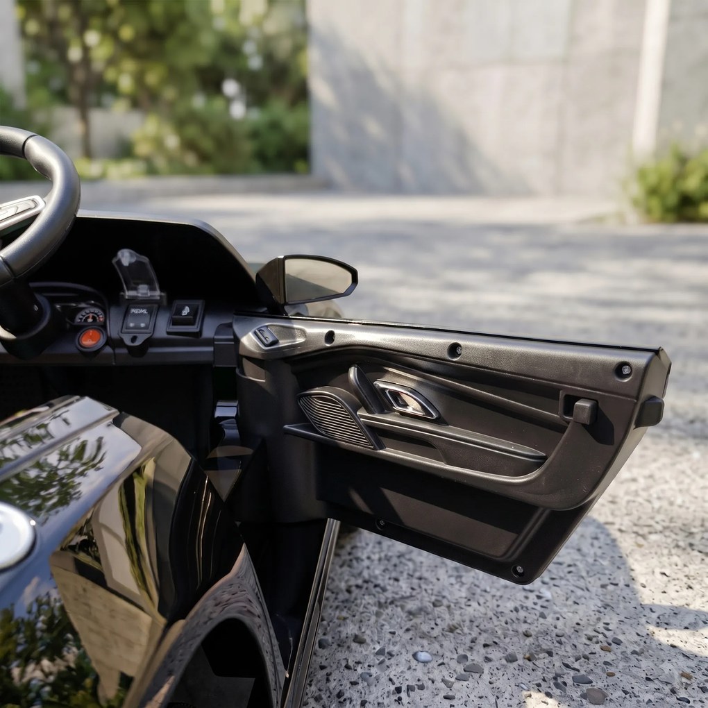AIYAPLAY Mașinuță Electrică pentru Copii 12V Audi R8 Spyder, 3+ Ani, 3-5 km/h, cu 2 Motoare și Telecomandă, Negru | Aosom Romania