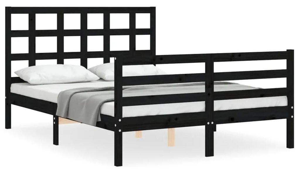 3193985 vidaXL Cadru de pat cu tăblie, negru, 120x200 cm, lemn masiv
