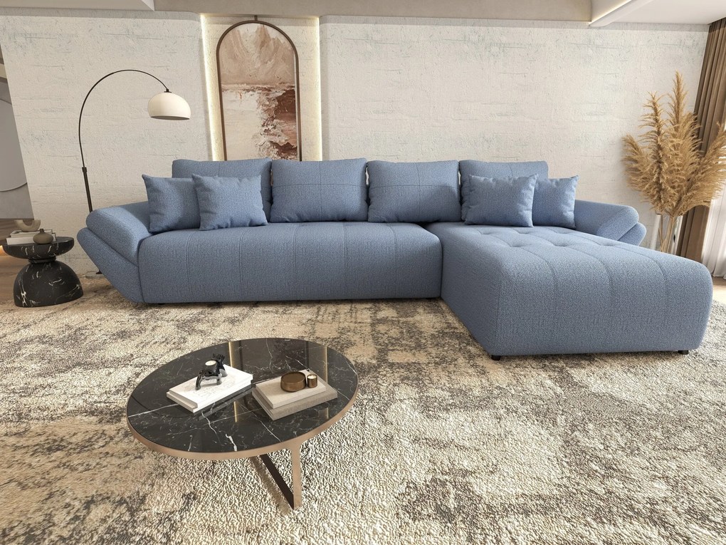 Colțar extensibil dumonde cu ladă de depozitare si sezut confortabil din spuma high-density, Berlin XL Enjoy Blue 350x185 cm II