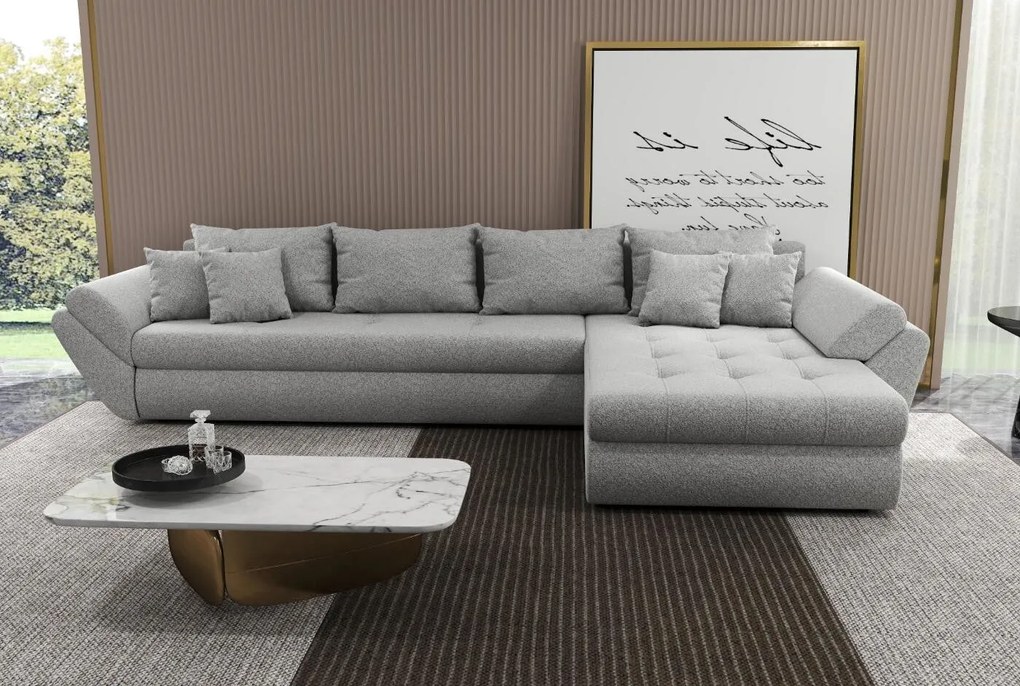Colțar extensibil dumonde cu ladă de depozitare si sezut confortabil din spuma high-density, Loana XL Euphoria Dove II 335x185 cm