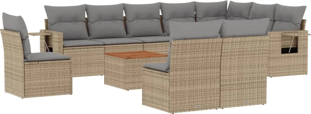 vidaXL Set canapele de grădină, 11 piese, cu perne, bej, poliratan