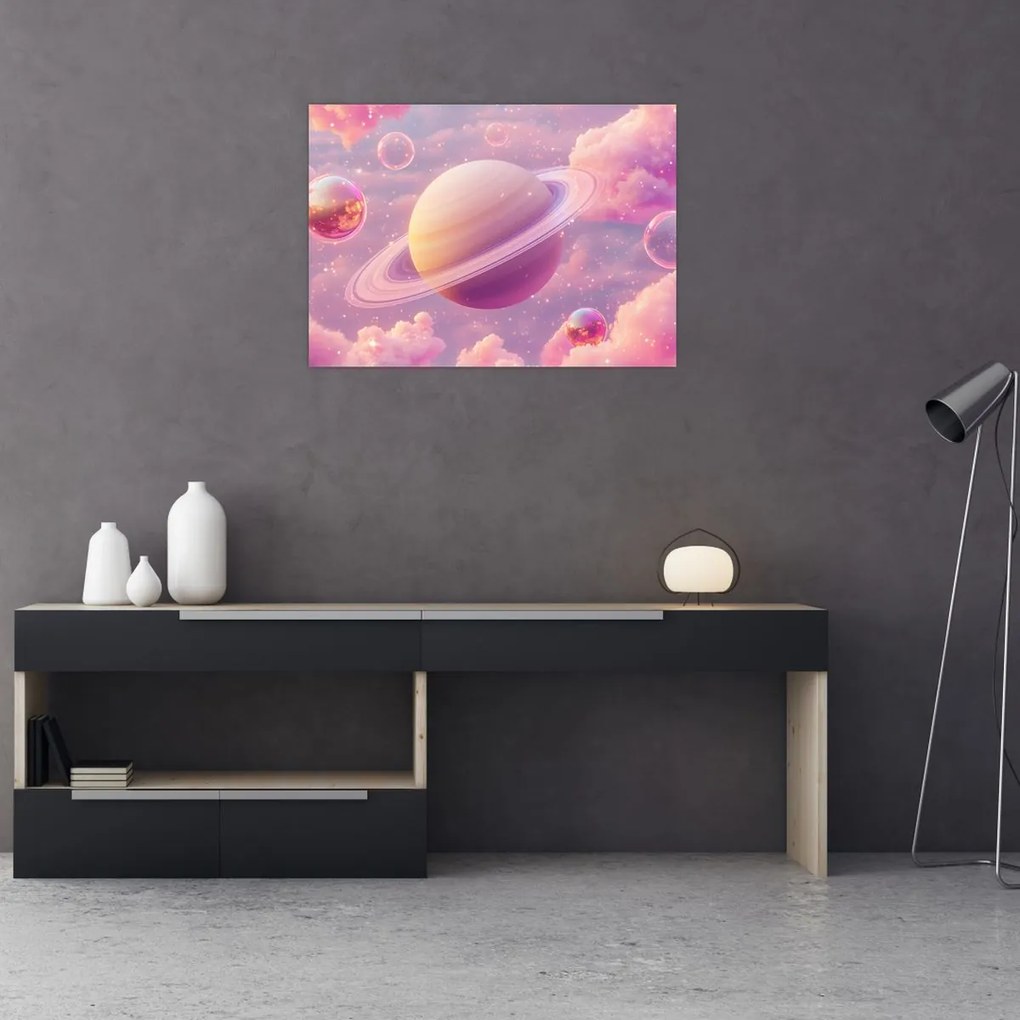 Tablou pe sticlă - Planetă roz (70x50 cm)