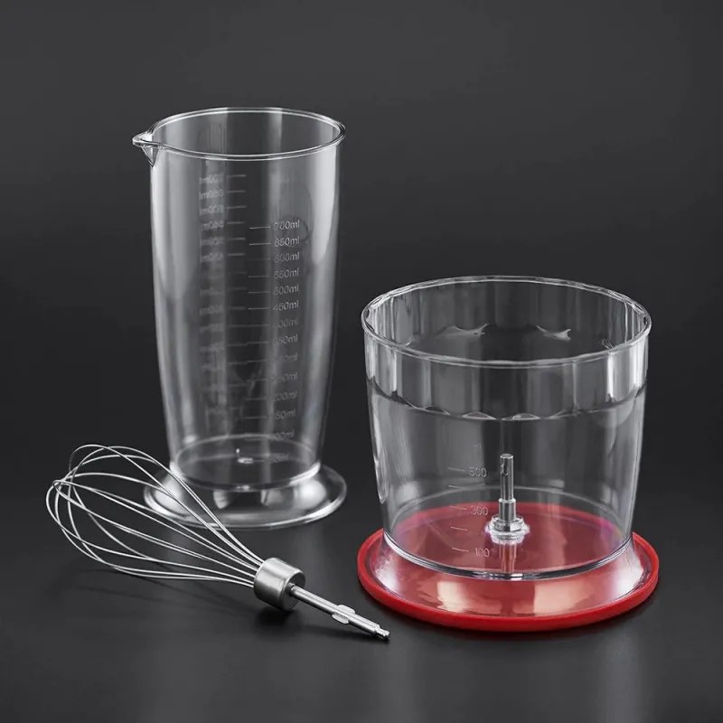 Resigilat: Blender, tocator si mixer 3in1 Russell Hobbs Desire 24700-56, 500W, 2 viteze + Puls, Tel, Tocator, Pahar Gradat, Functie pulse, Rosu