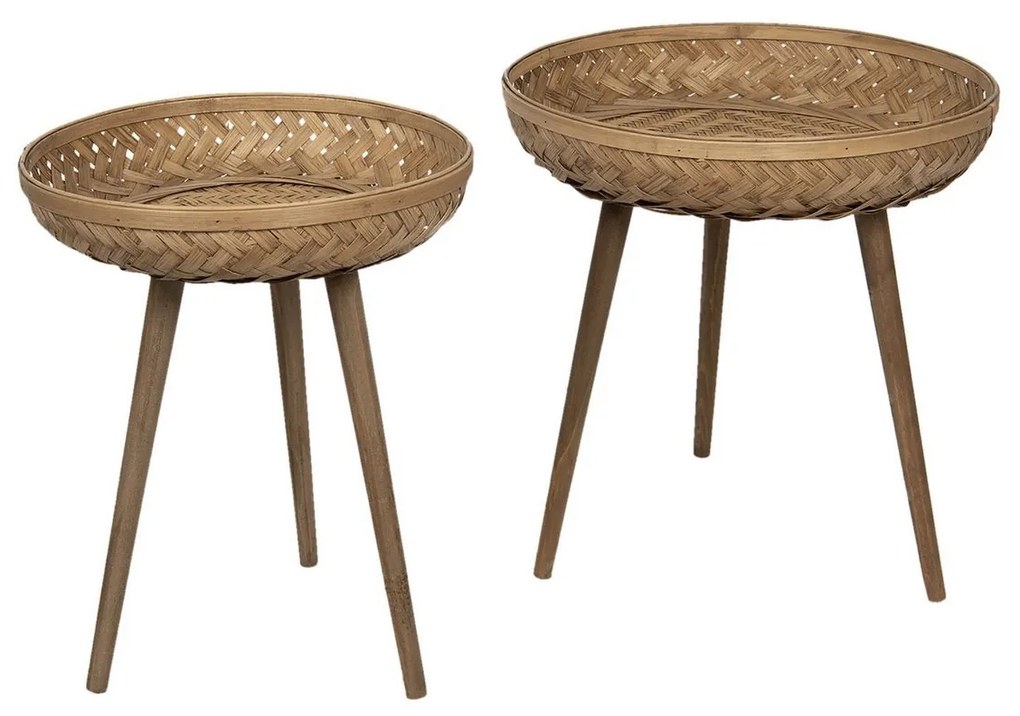 Set 2 masute din lemn si bambus maro Ø 50 cm x 60 h / Ø 42 cm x 46 h