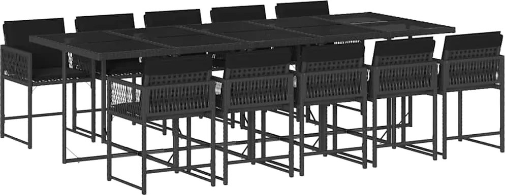 vidaXL Set mobilier de exterior cu perne, 11 piese, negru, poliratan